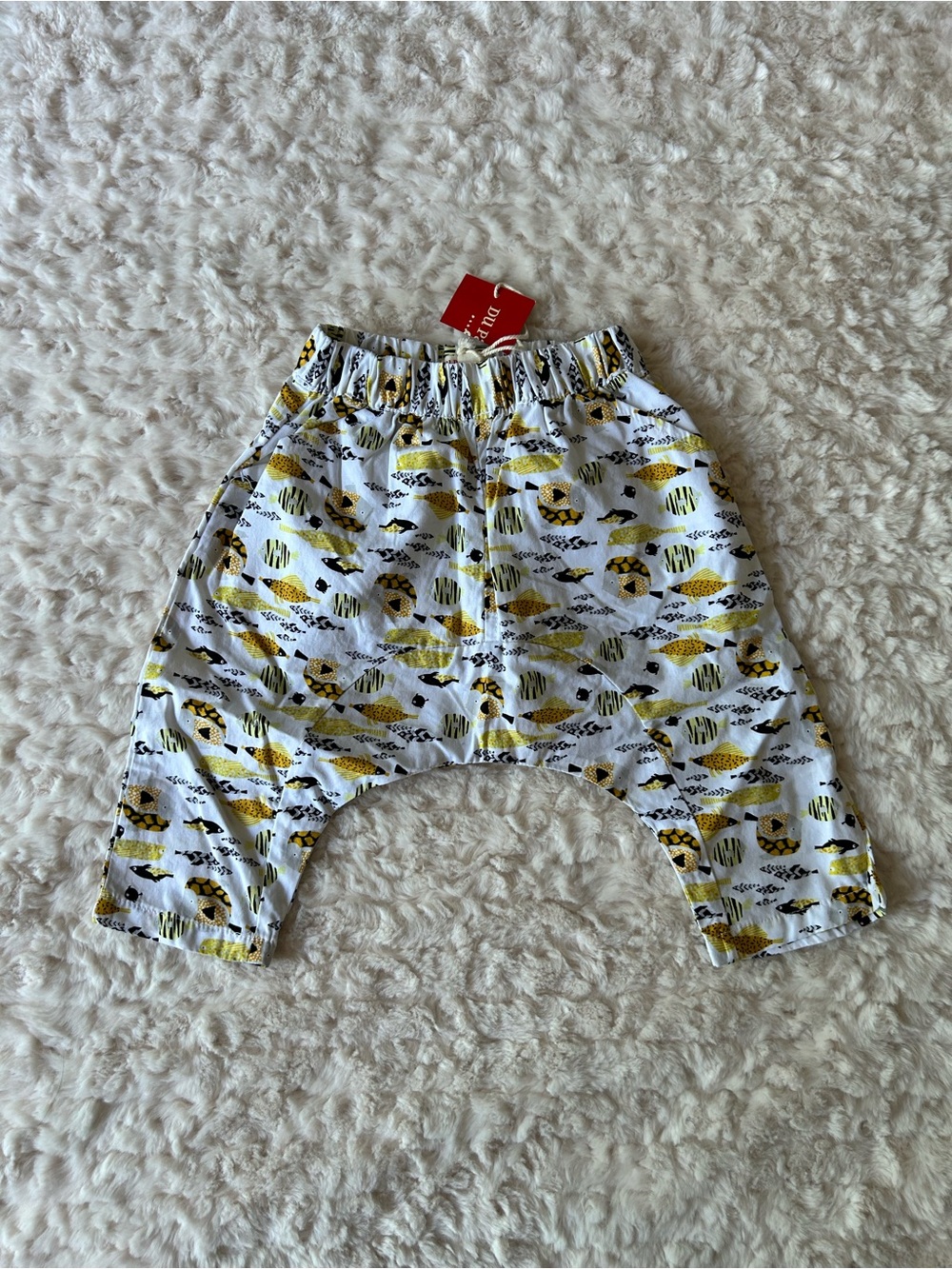 Kids Fish-Print Harem Pants - White & Yellow